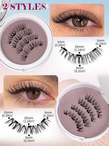 MAANGE 2 Pairs CC Curled Magnetic False Eyelashes Set, With Reusable Eyelash Applicator, No Glue Needed, Cartoon Style False Eyelashes, 1 Eyelash Applicator, Perfect Fit For Eye Contour, Natural Cartoon Style False Eyelashes, Mixed Design, 3D Thick False Eyelash Strips, Create Charming Lifted Eye Makeup, Eyelash Extension Set, Women's Gift, Summer Travel Essential (First-Time Wear Of Magnetic False Eyelashes May Require Multiple Attempts) - Multicolor - View 2