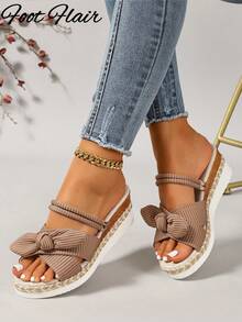 Foot Flair 女款棕色楔形厚底露趾涼鞋，波希米亞風，百搭，大尺碼，適合夏季海灘度假 - 摩卡棕 - 查看 6