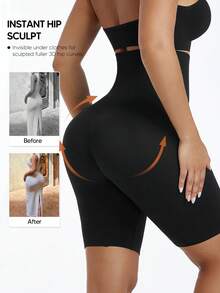 Women Plus Size Seamless Shaping Shorts, Tummy Control Butt Lift Body Shaper - Black - View 2