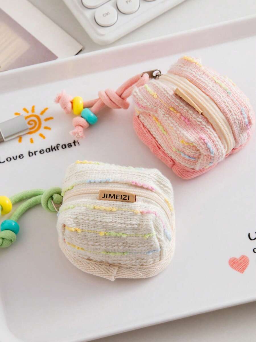 1pc Lipstick Shaped Coin Purse, Plaid Cute Portable Soft Fabric Case Compatible With Apple Wireless Bluetooth Earbuds Storage - Multicolor - View 1