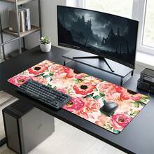 Pink Floral Pattern Gaming Mouse Pad, Non-Slip Rubber Desk Mat, Smooth Glide Surface, Suitable For Computer Laptop Office Home, Floral Abstract Art Decor, Back To School Supplies - A - View 8