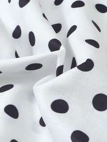 2pcs Women's Comfortable Polka Dot Print Short Sleeve Collared Top And Bow Shorts Pajama Set - White - View 8