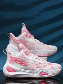 1 Pair White-Pink Gradient Dreamy Basketball Shoes, Sports Running Shoes With Shock Absorption, Soft Bounce, Breathable And Comfortable, Couple Style, Pink Youthful - White Powder - View 2
