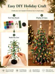 Beaded Christmas Tree Set, Handmade Beaded Craft Decoration Kit, Includes Colorful Beads, Hanging Ornaments, Tree Top Decor And Base, Suitable For Desktop Holiday Display, Winter Home Decor, Christmas Party Decoration, Creative Handmade Gift - A - View 4