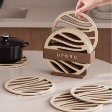 1 Set Alas Meja Kayu Tahan Panas, Tatakan Gelas Berkualitas Tinggi, Alas Meja Makan Rumah, Alas Panci Tanah Liat, Alas Anti Selip Tahan Panas, Alas Sayuran Dapur, Alas Mangkuk dan Piring - View 1