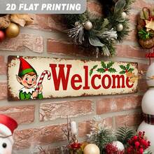 2D Flat Single Piece, Holiday Elf And Holly Berry Metal Sign, Christmas Holiday Decoration, Vintage Wall Decor, Home Winter Decorative Sign And Plaque, Size 3.94X15.75 Inches (Random Style) - A - View 7