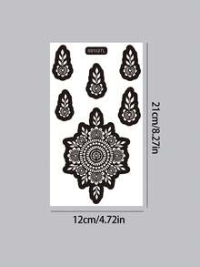 2pcs Henna Tattoo Stencil, Symmetrical Round Mandala Paisley Floral Body Art Template, Suitable For Hands, Wrists, Fingers DIY Body Painting - Black - View 10