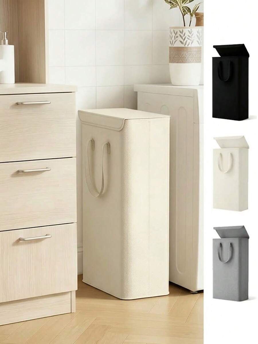 Slim Laundry Basket With Lid, Slim Laundry Hamper With Handle, Dirty Clothes Basket For Laundry Room, Bedroom, Closet