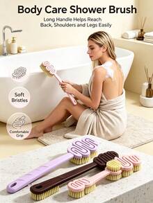 Long Handle Soft Bristle Bath Brush, S-Shaped Hollow Shower Body Scrubber For Back Exfoliating, Hanging Design Bathroom Cleaning Brush - Multicolor - View 7