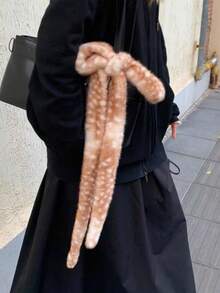1pc Long Narrow Faux Fur Scarf, Fuzzy Warm Neck Warmer For Women, Decorative Scarf With Ribbon, Y2K Vibe, Party, Dance - Multicolor - View 5