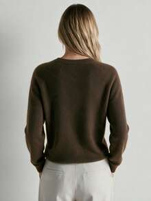 HEYMINI Women's Long Sleeve Basic Crew Neck Wool Sweater, Comfortable Solid Color Knit Pullover, Suitable For Autumn/Winter Wear - Coffee Brown - View 8