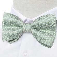 Light Green & White Fine Check Pre-Tied Bow Tie 4-Piece Set, Pocket Square, Cufflinks, Lapel Pin, Business Commute Party Outfit - Mint Green - View 4