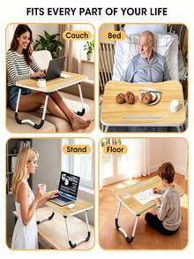 Foldable Laptop Bed Desk, Portable Lap Table With Cup Holder, Tablet Slot & Storage Drawer, Non-Slip Foldable Legs, Lightweight Space Saving, For Work, Reading & Breakfast On Bed, Sofa, Floor, Ideal For Students & Office Workers - Multicolor - View 4
