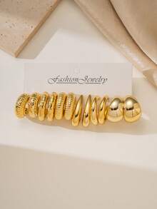 12/36pcs CCB Fashion Minimalist Style, Water Drop C-Shaped Textured Women's Fashion Gold Multi-Element Earrings Set, Versatile Daily Wear, Suitable For Women's Daily Wear, Dating, Party, Gift For Friends - Gold - View 3