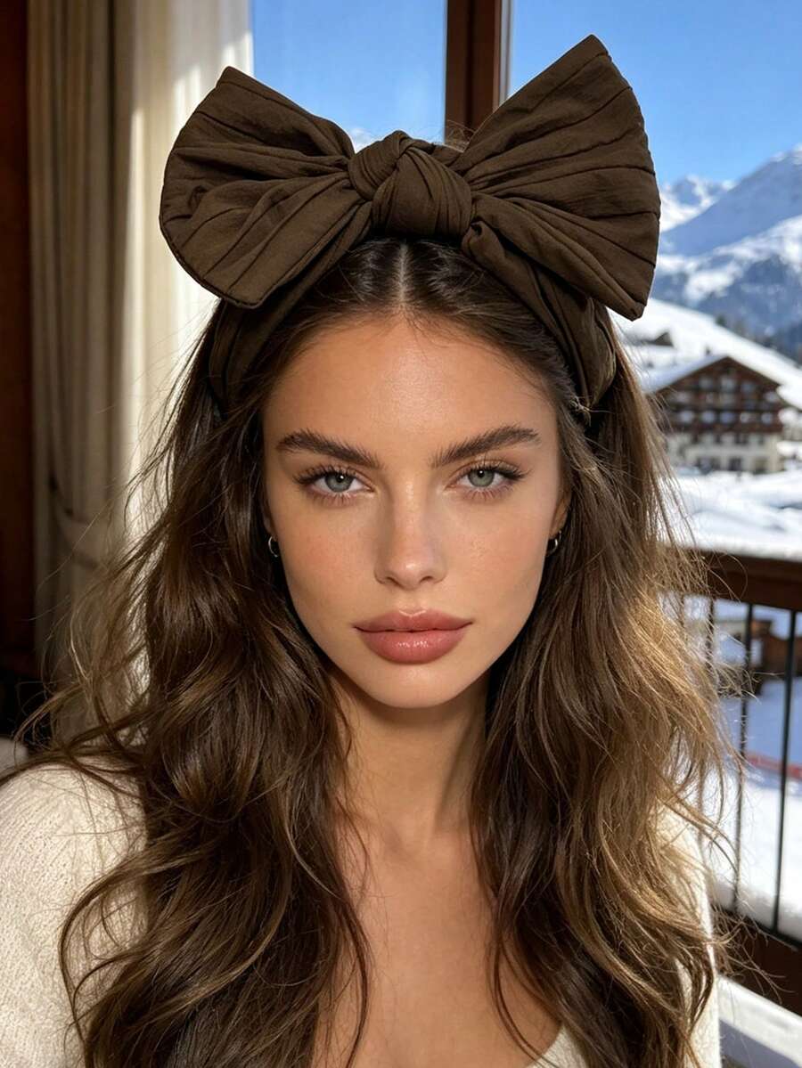 1pc Fashionable Vintage Bow Knot Wide Headband Soft Crinkle Fabric Hair Retro Style Suitable Party Daily Hair Accessory - Multicolor - View 1