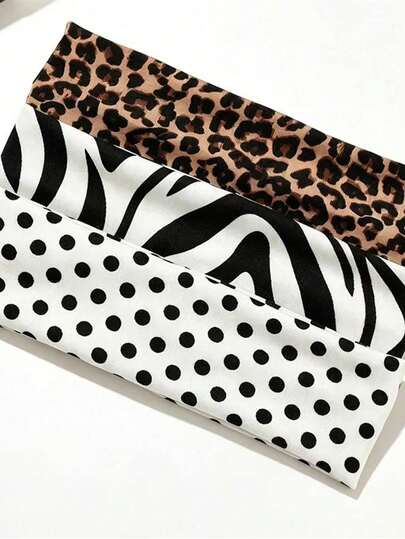 3pcs Vintage Leopard Zebra Polka Dot Headbands, Women's High Elasticity Wide Band Hair Accessories, Breathable Non-Sweat Hair Ties For Face Washing, Makeup, Hair Styling, Outdoor, Travel And Home