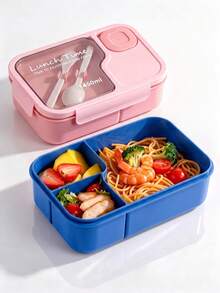1pc Pink Lunch Box With Utensils, Bento Box With Spoon And Fork, Microwave , Insulated Lunch Bag, 3-Compartment Food Storage Container Set, Suitable For Christmas Gift, Student Back To School, Birthday Gift, Holiday Gift - View 3