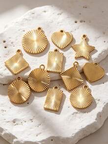 5pcs Stainless Steel Sunburst Pattern Charms Pendants Heart Square Star Round Disc Pendants For DIY Necklace Jewelry Making Supplies - Pendants - View 2