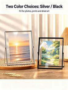 1pc Elegant Silver Metal Floating Glass Photo Frame, 4x6/5x7/6x8 Inch Transparent Double-Sided Picture Frame With Stand, Minimalist Curved Transparent Desktop Display Frame, Suitable For Portrait Art, Wedding Photos, Modern Home Office Desk Decor, Ideal Holiday Gift And Wall Photo Frame Accessory - A - View 3