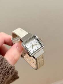 1pc White Square Women's Quartz Watch, Adjustable PU Strap, Small White Dial, Bar Markers, Elegant & Fashionable, Suitable For Daily Wear - White - View 6