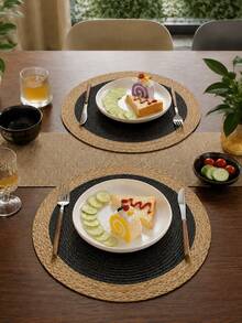 6pcs 15-Inch Black Round Woven Placemat Set , Round PP Braided Placemats With Wide Paper Edge, Washable, Wipeable, Easy To Clean, Heat Resistant - Black - View 9