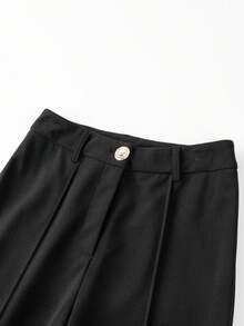 Women High Waist Front Seam Flared Pants, Gold Button Decor Slim Fit Bootcut Trousers Dressy Casual Pants - Black - View 5