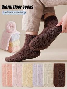 1/3/6 Pasang Kaos Kaki Wanita Multi-Warna Tebal Berlapisan Bulu Domba, Kaos Kaki Selop Rumah yang Hangat, Kaos Kaki Tidur Anti Selip, Desain Sederhana, Musim Gugur/Musim Dingin - MultiWarna - View 1