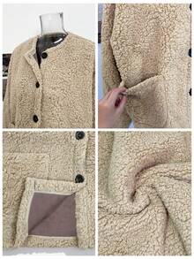Jaket Kulit & Bulu Fleece Wanita Musim Gugur/Dingin Terbaru, Lapisan Termal Tebal, Gaya Retro Vintage - Khaki - View 11