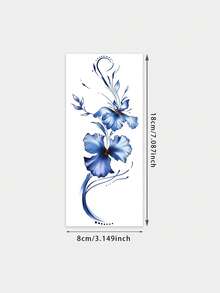 1pc Temporary Tattoo Sticker, Gradient Blue Large Flowers With Elegant Ink Curve Pattern, Realistic Fake Tattoo Design, Suitable For Daily, Bachelorette Party Favors, Music Festivals, Cosplay, Graduation Gifts, Lasts 3-5 Days - Multicolor - View 6