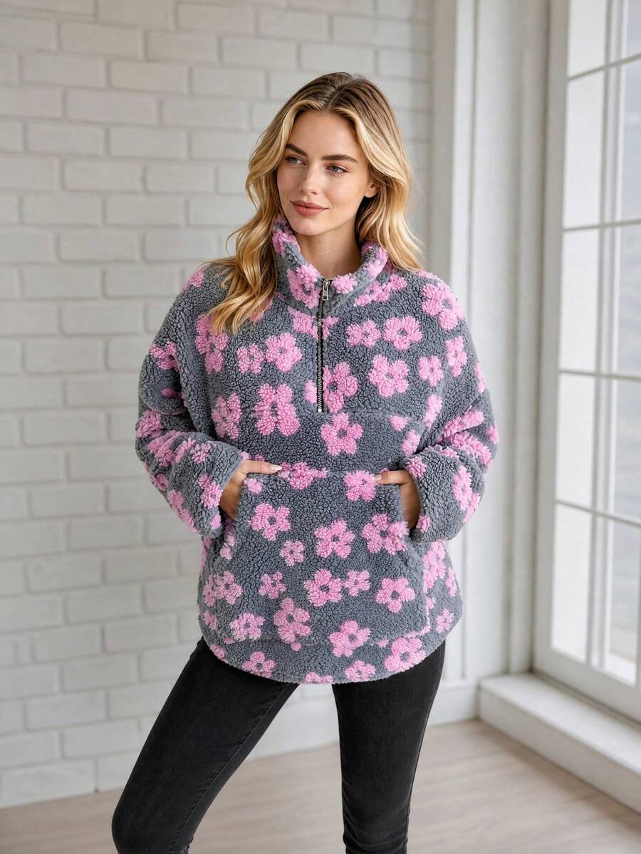 Women's New Knit Fabric Zipper Top, Casual Home & College Style, Spring/Autumn/Winter - Multicolor - View 1