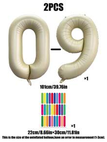 Creative Birthday Number Balloons, 2 Large 40-Inch Cream Color 0-9 Number Foil Balloons, With Colorful Heart, Confetti, Geometric Shape, Flower Stickers, Suitable For Birthday Creative Party, Anniversary Celebration, Baby Shower Decoration - 40inch - View 8