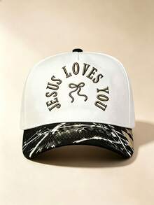 1PC Color Block Curved Brim Baseball Cap, JESUS LOVES YOU & Bow Embroidery Adjustable Unisex Hat For Daily, Street, Party & Travel - Multicolor - View 6