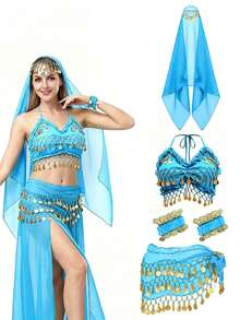 Coin Dangle Chest Ornament Hip Decor Head Veil Wrist Cuffs, Exotic Themed Music Festival Rave Party Body Decor Accessories (Multiple Colors Available) - Multicolor - View 1