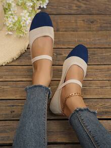 Women's New Single Strap Vintage Minimalist Versatile All-Season Shoes - Beige + Blue - View 3