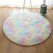 1 Pc Round Tie Dye Light Gray Fluffy Rug, Sofa Bedroom Bedside Non-Slip Floor Mat, Soft Area Rug Large Modern Living Room Plush Floor Mat, Room Decor - Multicolor - View 29