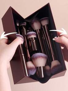 Professional Dual-Ended Makeup Brush Set - Featuring Angled And Tapered Designs For Foundation, Contour, Blush, Powder, Eyeshadow, Concealer, Highlighter, And Blending Brushes. Soft Fiber Bristles, Perfect Gift For Women And Girls - Coffee Brown - View 2