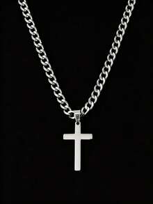 1pc New Fashion Stainless Steel Men's Adult Gift Cross Pendant Cuban Necklace, Suitable For Men's Daily Wear Jewelry Gift, Waterproof Jewelry. - Cross - View 4