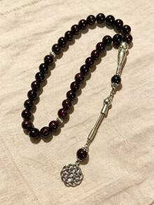 1pc Vintage Middle Eastern Style Tasbih 33-Bead Cracked Beads Braided Flower Pendant Tassel Prayer Beads Bracelet - One Size - View 10