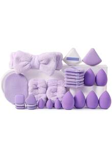 20/27/47Pcs All-In-One Makeup Tool Set,20Pcs Professional Makeup Brushes, Soft Brushes For Foundation,Powder Blusher & Eyeshadow, Comes With Makeup Sponges, Triangle Puffs, Facial Sponge, Hair Band & Wristbands, Portable Makeup Tools - Mauve Purple - View 13