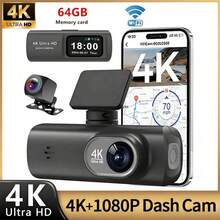 4K Ultra HD Dual Dash Cam, WiFi Front And Rear Dual Lens Dash Camera, 1.47" IPS Screen, App Supported, Motion Detection, Night Vision, 64GB Cycle Recording Dashcam, Wide Angle Dash Cam With G-Sensor - Dash Cam - View 1
