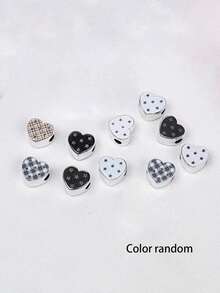 10pcs Random Color Star Print 3D Heart Hollow Beaded DIY Handmade Pendant Bracelet Necklace Phone Chain Pen Material Jewelry Accessories - Multicolor - View 7