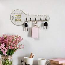 1pc 5-Hook Rustic Wooden Key Holder, HOME SWEET HOME Wall-Mounted Key Hook Storage Rack, Suitable For Entryway, Kitchen, Office, Farmhouse Style Home Wall Decor Gift, Apartment Decoration, Home Organization And Storage - White - View 4