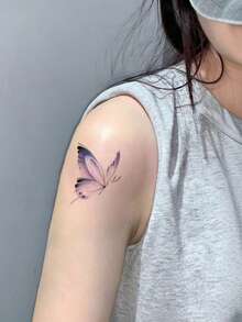 1pc Temporary Tattoo Sticker, Purple Blue Watercolor Gradient Butterfly Pattern, Realistic Fake Tattoo Design, Suitable For Daily, Bachelorette Party Favors, Music Festivals, Cosplay, Graduation Gifts, Lasts 3-5 Days - Multicolor - View 5