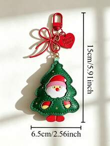 Christmas Tree & Santa Claus PU Leather Keychain, Cute Cartoon Christmas Element Bag Charm, Red Bow & Heart Pendant Decoration, Women's Key Chain, Creative Christmas Small Gift For Classmates & Friends Holiday Keepsake - Multicolor - View 7