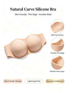 Women's Silicone Strapless Adhesive Push-Up Bra, Invisible Seamless - Apricot - View 2