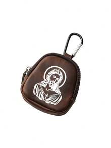 Mini Zipper Wallet With Jesus Design (With Snap Closure), Portable PU Leather Headphone Pouch, Small Key And Card Holder, Original Coin Purse, Zipper Earphone Storage Bag, Key Holder And Keychain Accessories - Multicolor - View 10