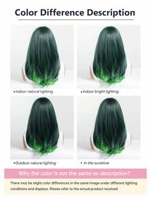 Topshe 18 Inch Medium Length Layered Straight Hair Women's Wig, Dark Green Base With Bright Green Gradient, Full Bangs, Heat-Resistant Synthetic Fiber, Suitable For Anime Cosplay, Halloween, Festival, Nightclub And Short Video Shooting - Piano Color - View 12