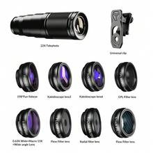 APEXEL 11-In-1 Phone Camera Lens Kit, 22X Telephoto, 0.63X Wide Angle, 15X Macro, 198° Fisheye, Kaleidoscope, CPL & Star Filter, Universal Monocular Telescope For Smartphone - A - View 6