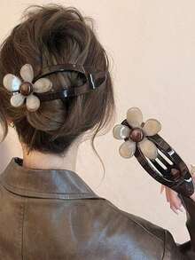 1pc Milk Coffee Flower Shaped Duckbill Hair Clip, Elegant Updo Styling Tool, Versatile Daily Hair Accessory With Elegant - Multicolor - View 2