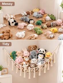 1pc Back To School Large Plush Doll Storage Net/Hammock, 55 Inch Doll Hammock, Macaron Color Plush Corner Hanging Net, Mesh Hammock With Hooks, Bedroom Living Room Plush Storage Rack, Linen Woven Plush Net, Plush Storage Bag, Large Plush Net - Multicolor - View 8